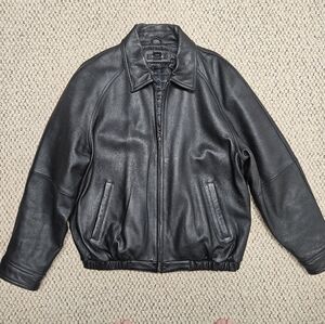 Colebrook Men’s L Black Leather Bomber Jacket Quilted Lining Full Zip Size Large